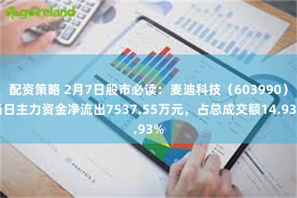 配资策略 2月7日股市必读：麦迪科技（603990）当日主力资金净流出7537.55万元，占总成交额14.93%