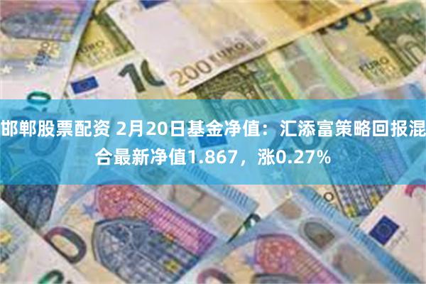 邯郸股票配资 2月20日基金净值：汇添富策略回报混合最新净值1.867，涨0.27%